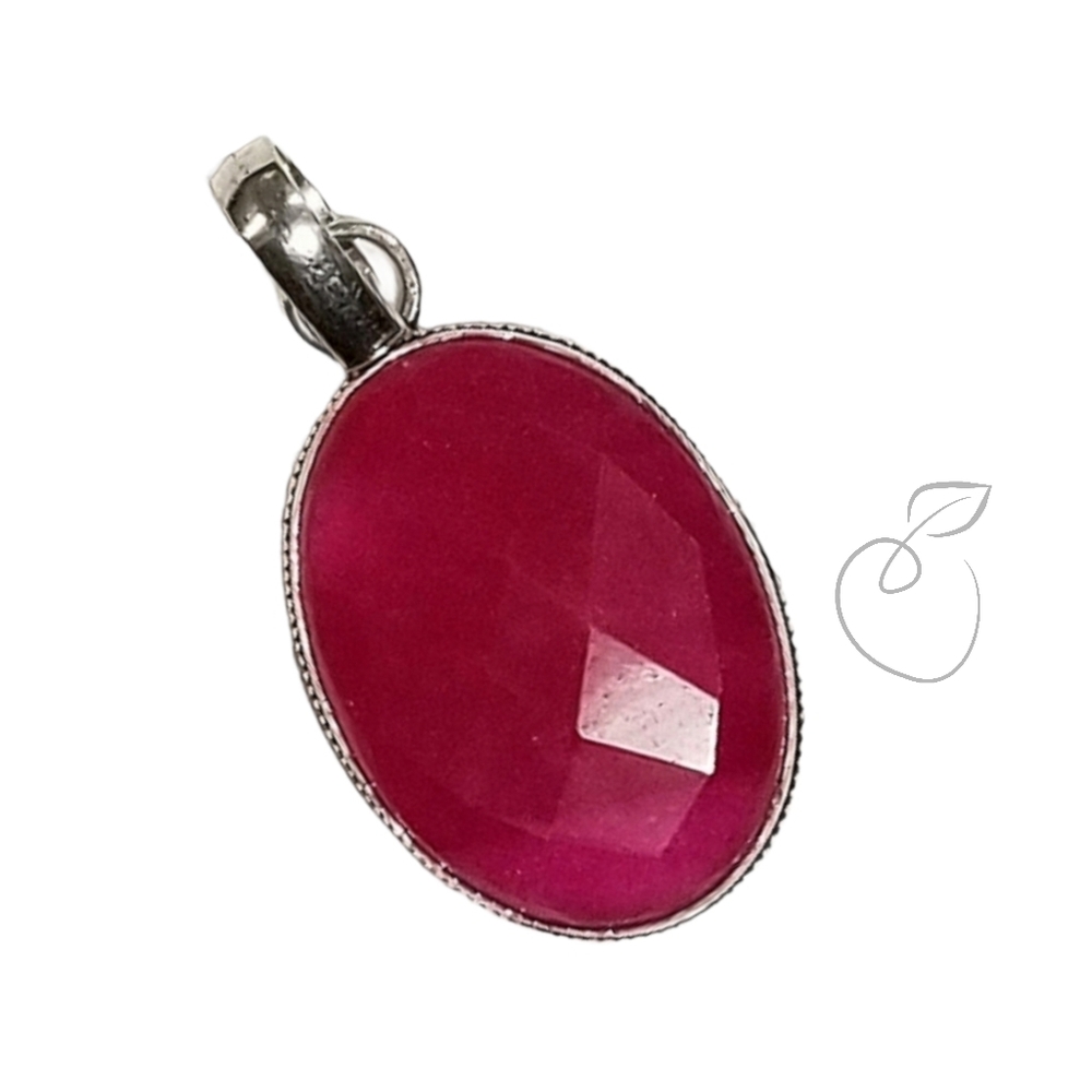 Faceted Ruby Gemstone 925 Silver Overlay - image 2